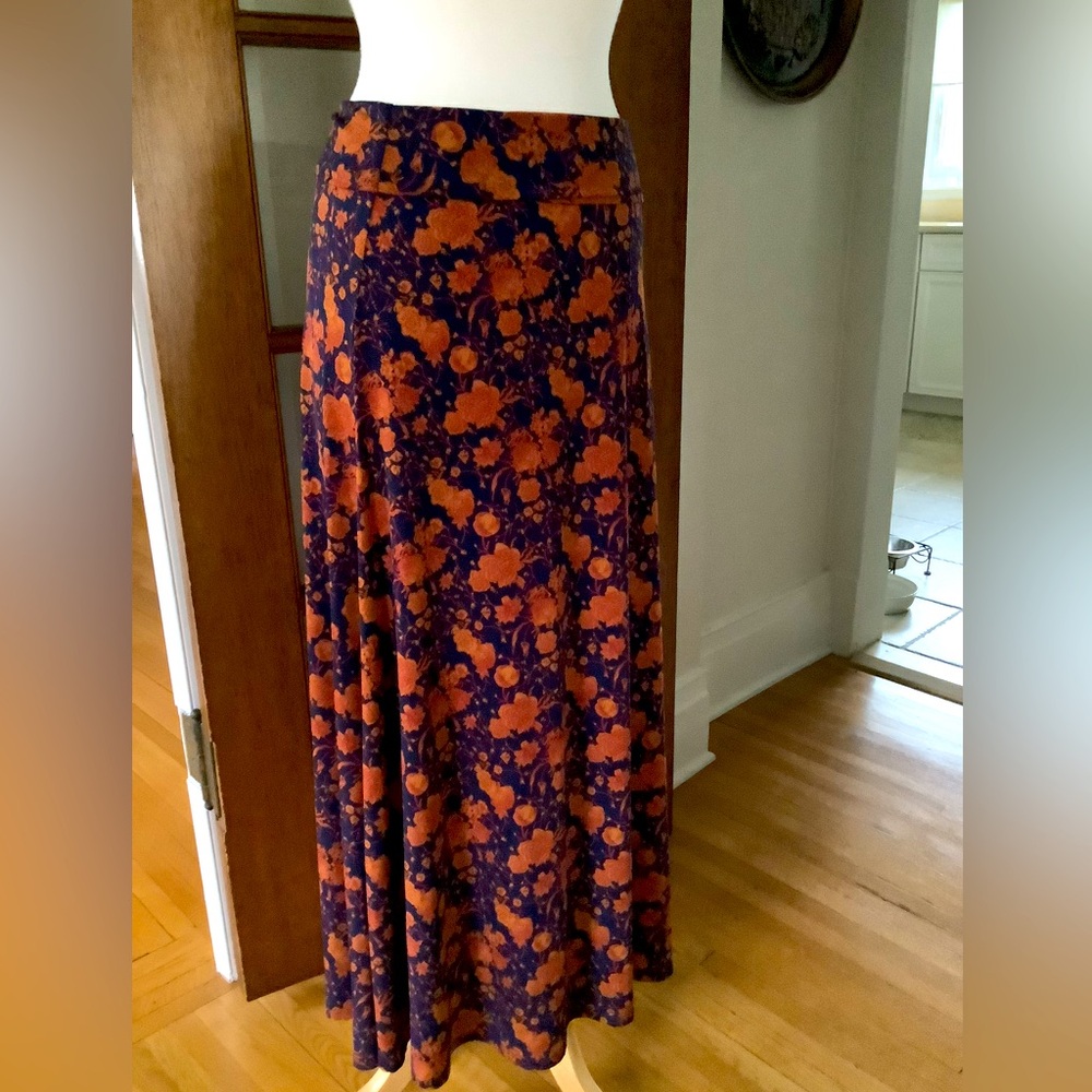 Floral Maxi Skirt in Orange and Blue